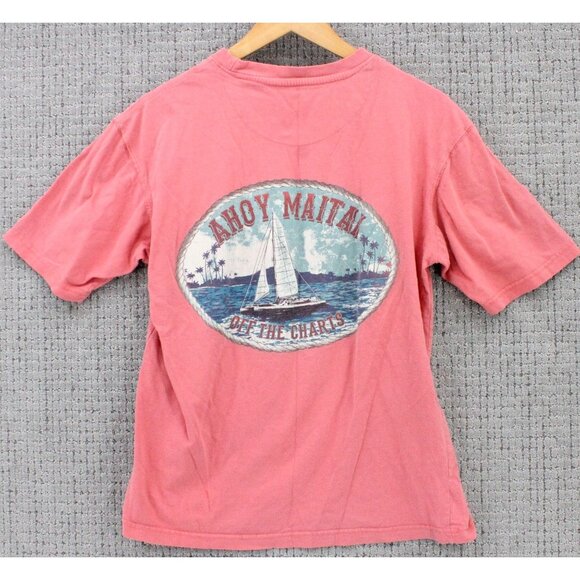Vintage Sunriver Shirt Mens Small S Pink Short Sleeve Nautical Ahoy Maitai Art - Picture 1 of 9